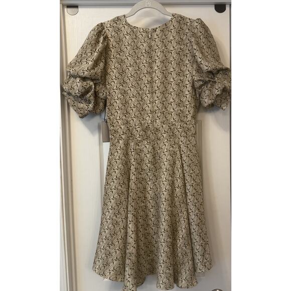 1.State NWT V-Neck Mini Dress Sz XS Oatmeal Bubble Puff Sleeve Hi-Low Hem Swing - Picture 3 of 16